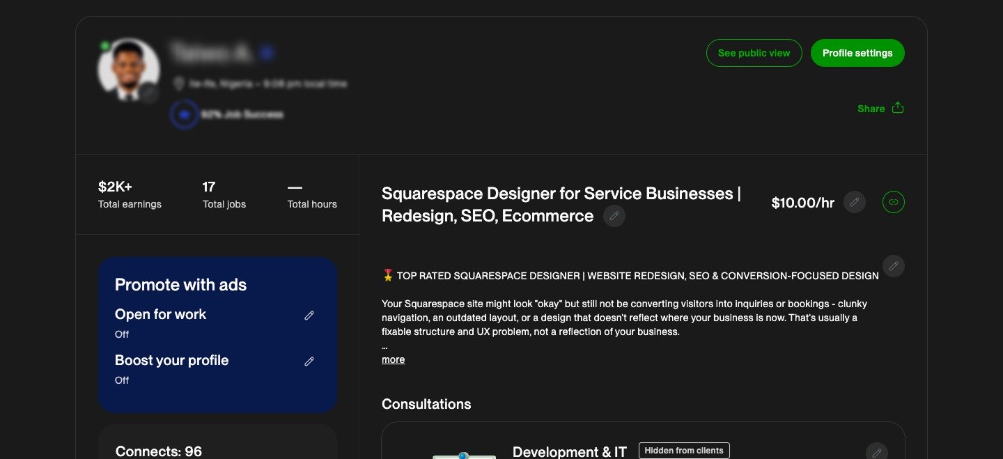 Taiwo's Blurred Upwork Proof